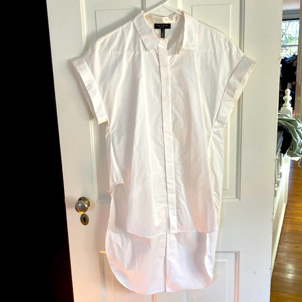 Rag and Bone size M white short sleeve drop shoulder tuxedo shirt.